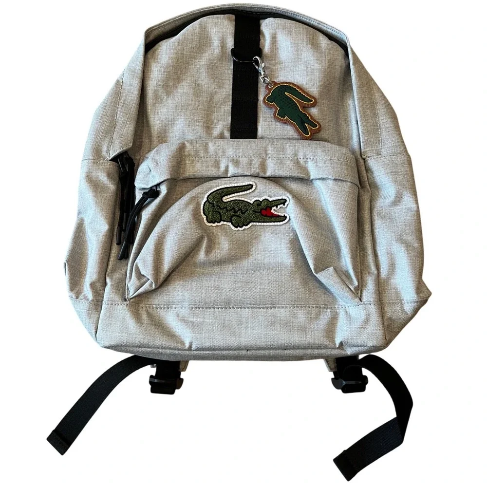 Lacoste Kids Argent Chine Heather Grey Backpack 9A6201-GH0‎ NWT